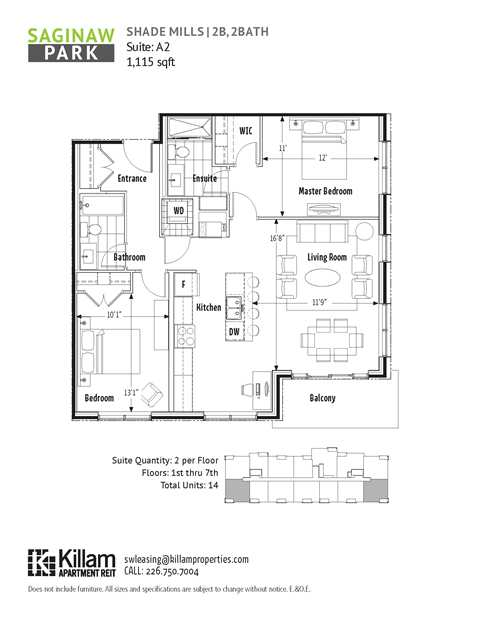 Floor plan for 2 beds, 2 baths, 1123 sqft